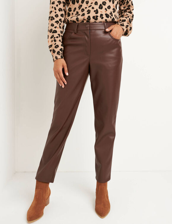 Pantalon fuselé 7/8ème, aspect cuir** (chocolat) Pantalon fuselé 7/8ème, aspect cuir** (chocolat)